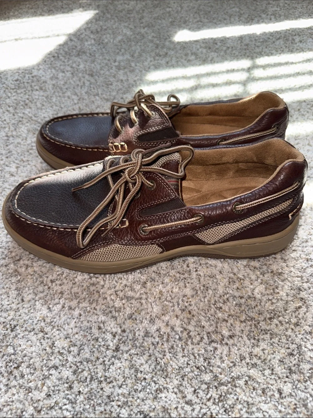 G.H. Bass & Co. Dark Brown Leather Boat Shoes with Tan Laces